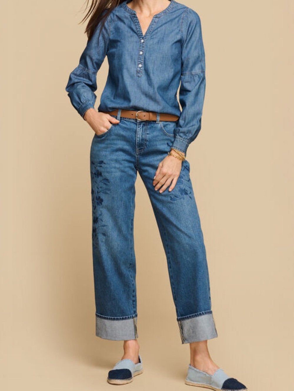 Talbots WIDE STRAIGHT ANKLE EMBROIDERED CUFF JEANS Size 4